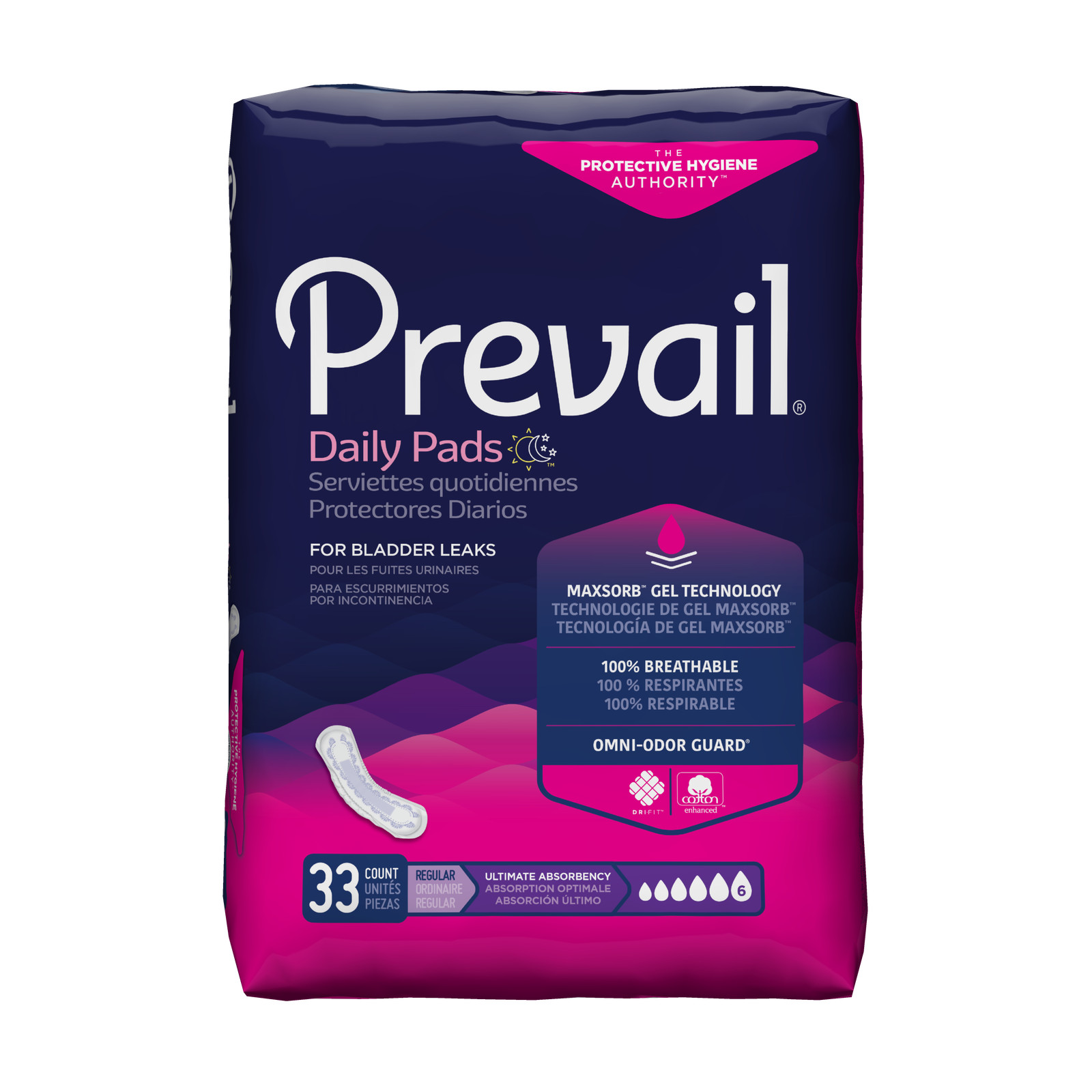 Prevail Daily Pad Ultimate 16in Heavy Absorbency Polymer Core 33Ct