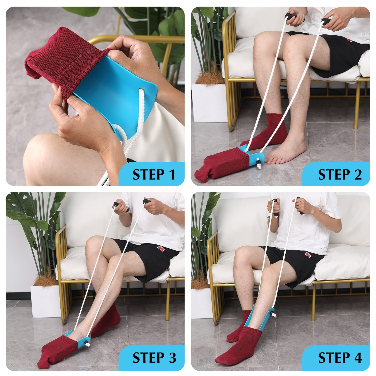 Sock Aid – Wide 3.93″ with Foam Handles, Aide Blue
