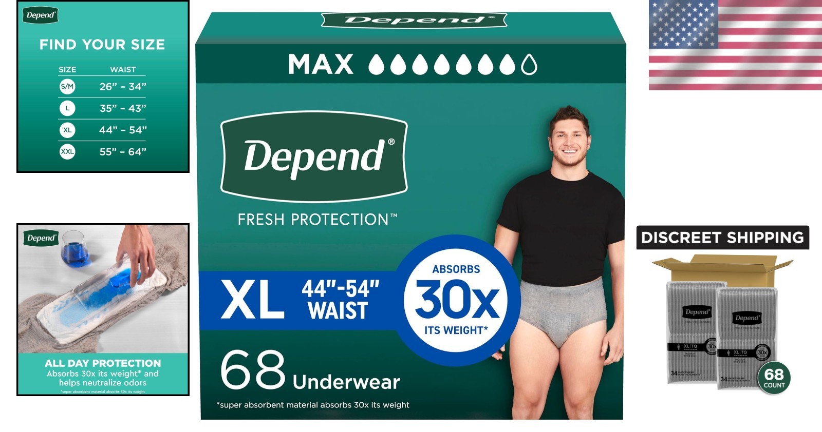 XL Grey Adult Diapers for Men: 68 Count, Max Protection, OdorBlock Tech, Dryness