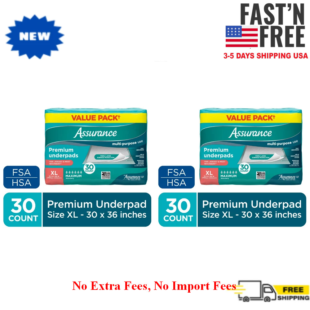 Assurance Unisex Premium Underpad for Adults, XL, Maximum Absorbency, 30 Ct, 2PK