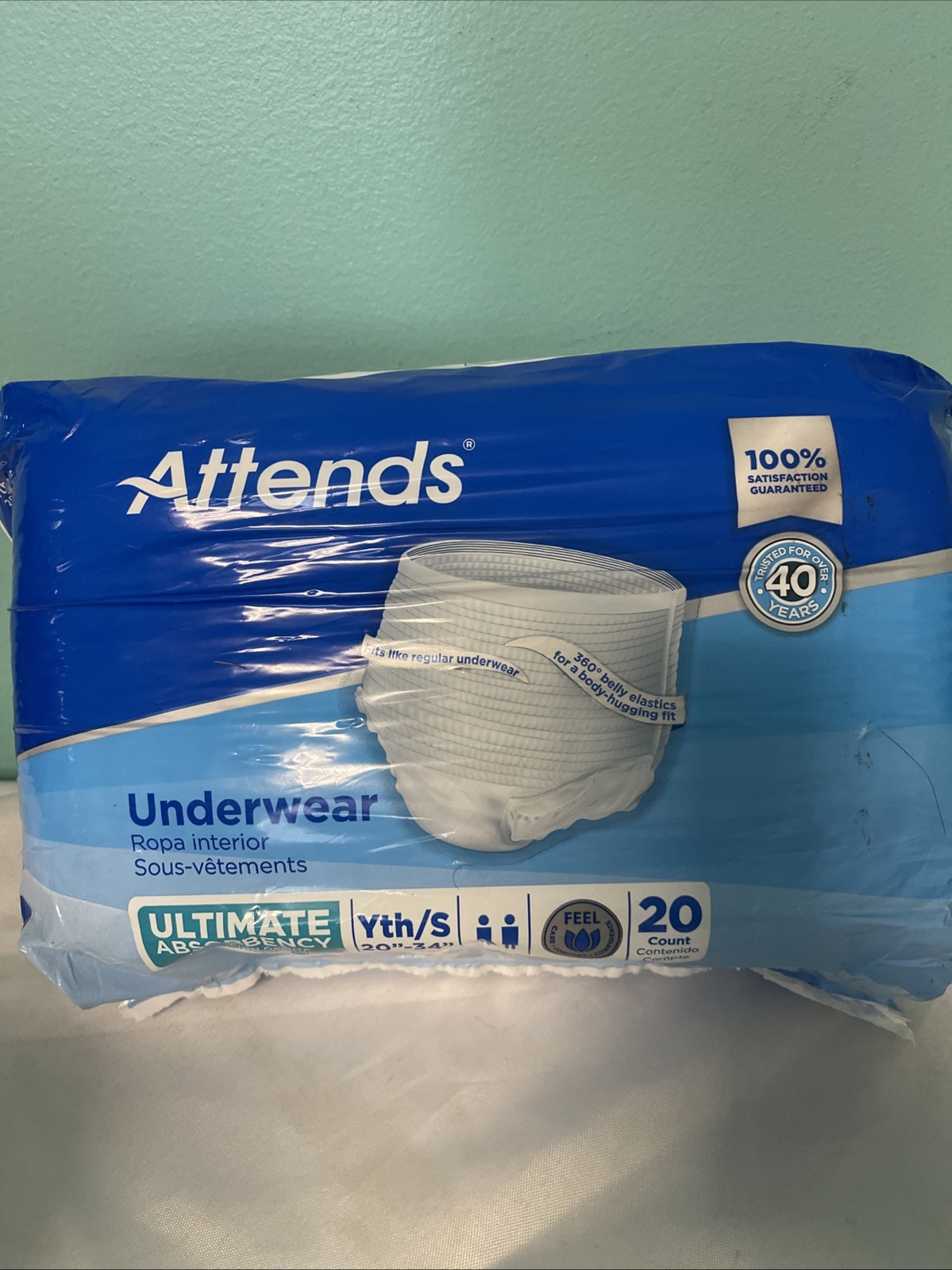 20-Count Attends Underwear Heavy Size Youth/Small 20”-34”