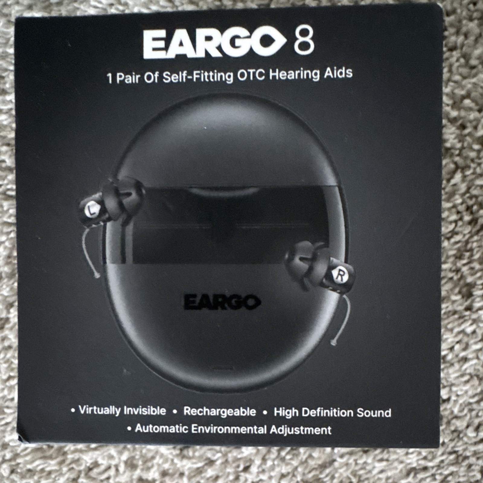 Eargo 8 IIC M Self-Fitting OTC Rechargeable w/ Portable Charger NEW with BOX
