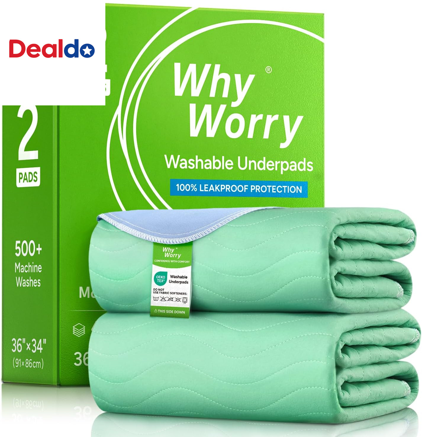 Washable Bed Pads for Adult Incontinence, 34″ X 36″ (Pack of 2) Washable Pee Pad