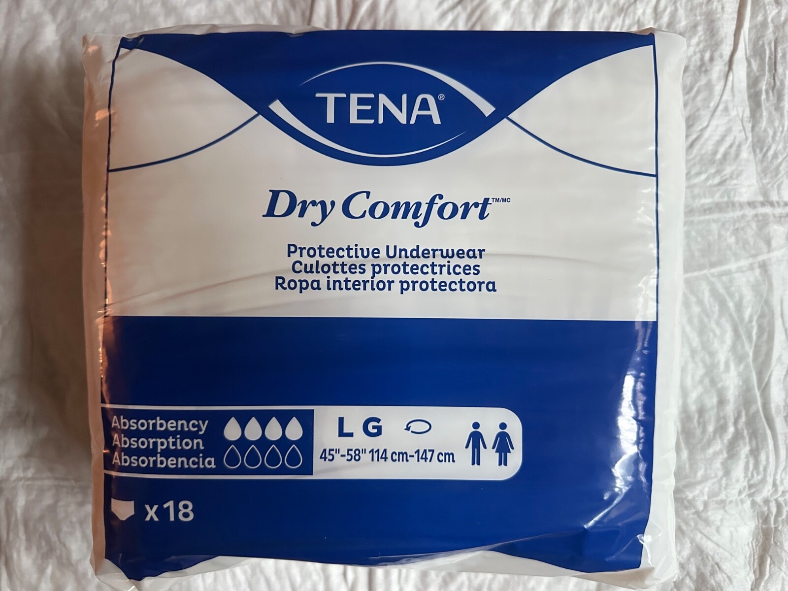 4 Packs(72 Count) Tena Dry Comfort Protective Underwear Size Adult Large 45”-58”