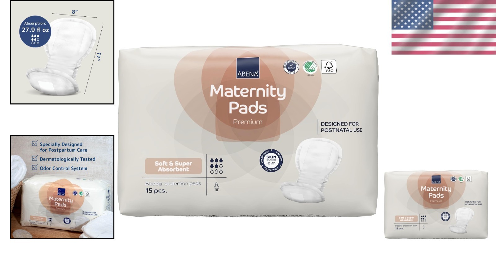 Anatomically Shaped Maternity Pads – 15 Count with Breathable Design for Comfort