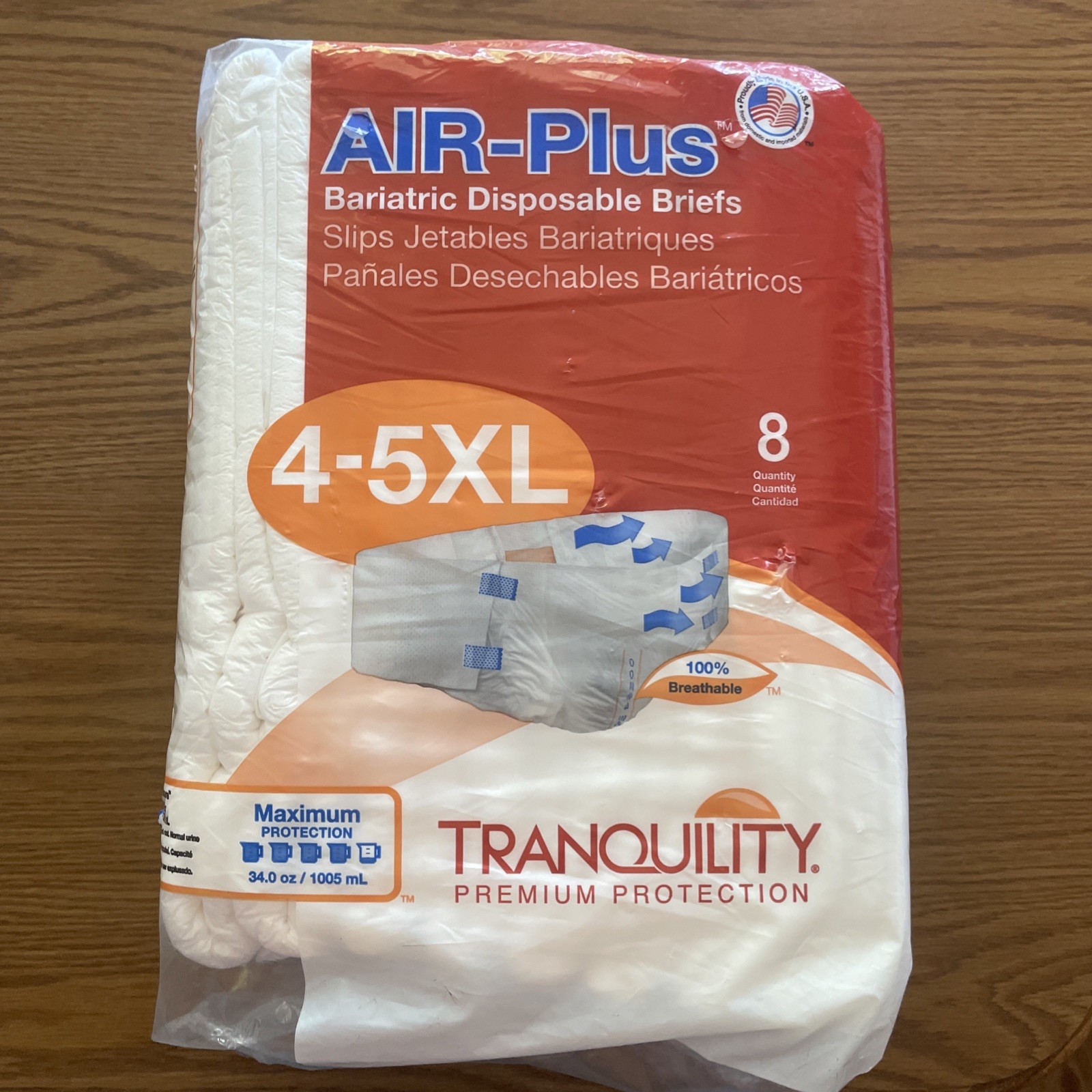 Tranquility AIR-Plus Bariatric Briefs 4-5XL Maximum Absorbency 8 Pack