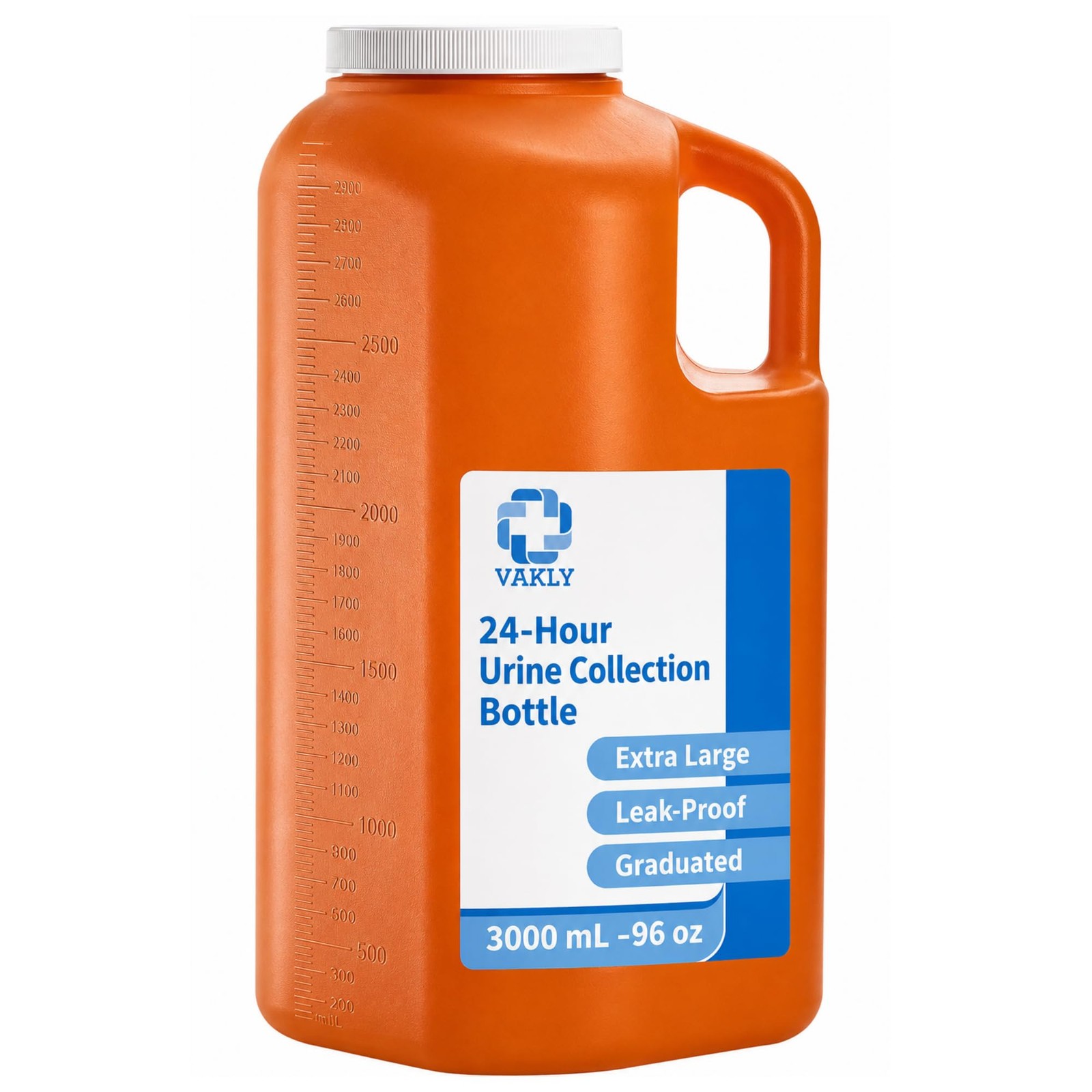 Vakly 24-Hour Urine Collection Bottle, 96 oz – Large Graduated Specimen Conta…