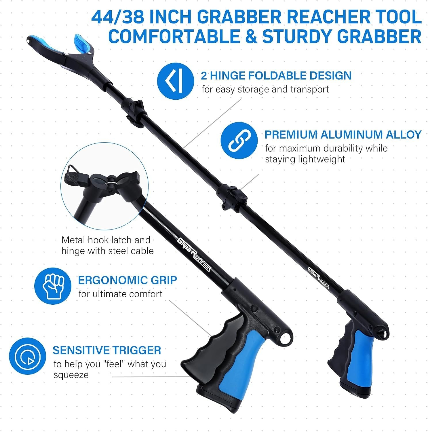 38 Inch & 44 Inch Extra Long Grabber Reacher Tool Set – Extendable Reacher Gr…