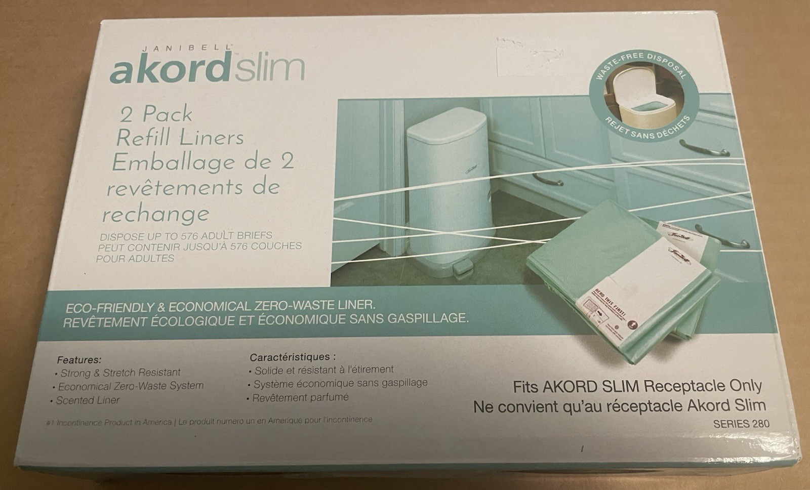 Janibell Akord Slim 2-Pack Refill Liners for AKORD Receptacle Box w 2 Liners New
