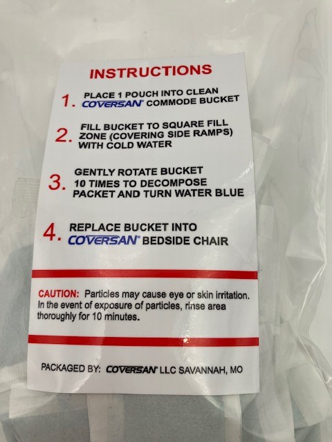 Coversan® Bedside Commode Bucket Prep 50 packets Conceals Toilet Waste