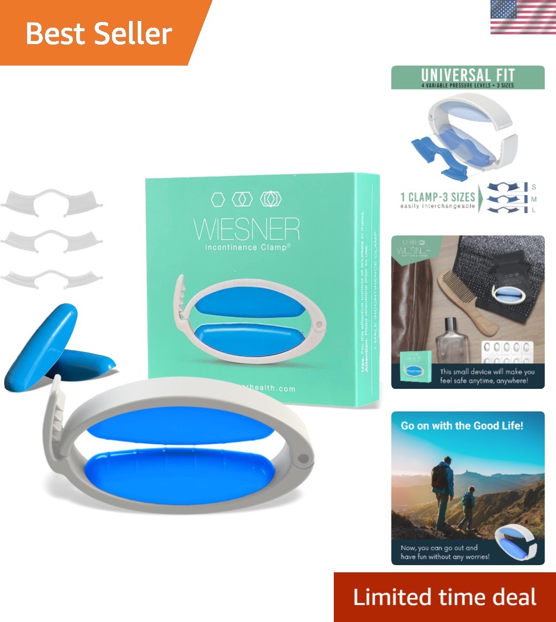 Wiesner Male Incontinence Clamp – 3 Adjustable Sizes for Comfort & Confidence