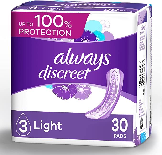 2 Pack Always Discreet,Incontinence&Postpartum Liners For Women,Size 3, 30ct Ea