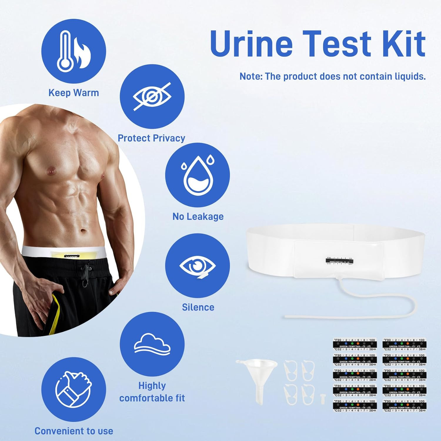 Urine Test Complete Kit – 2 to 4 oz Concealed Sample Bag with Adjustable Belt, T
