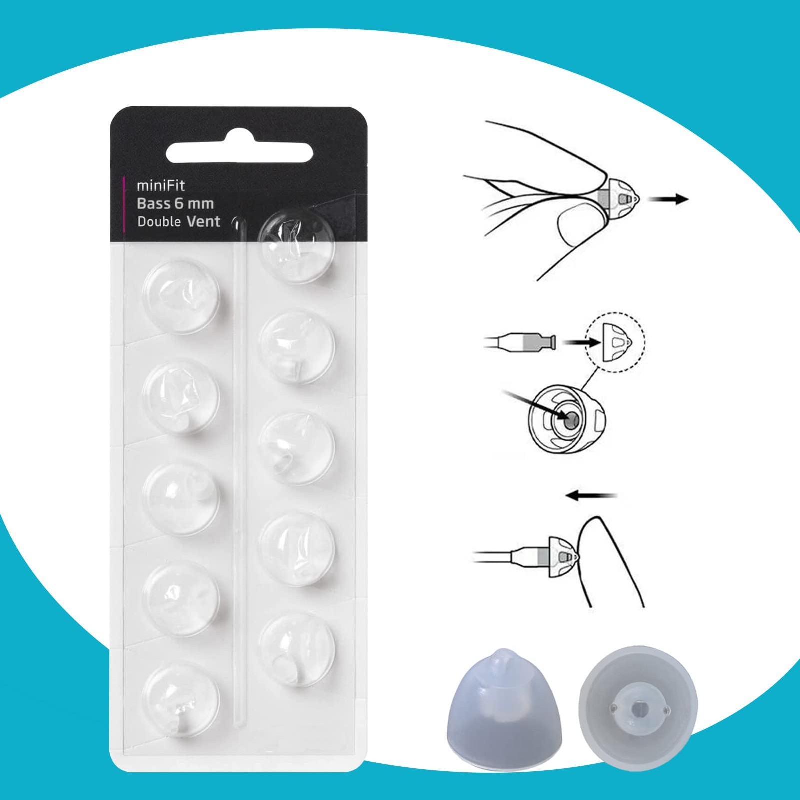 Hearing Aid Domes for Oticon Minifit Double Vent Bass Domes: 2 Packs (6Mm), Univ