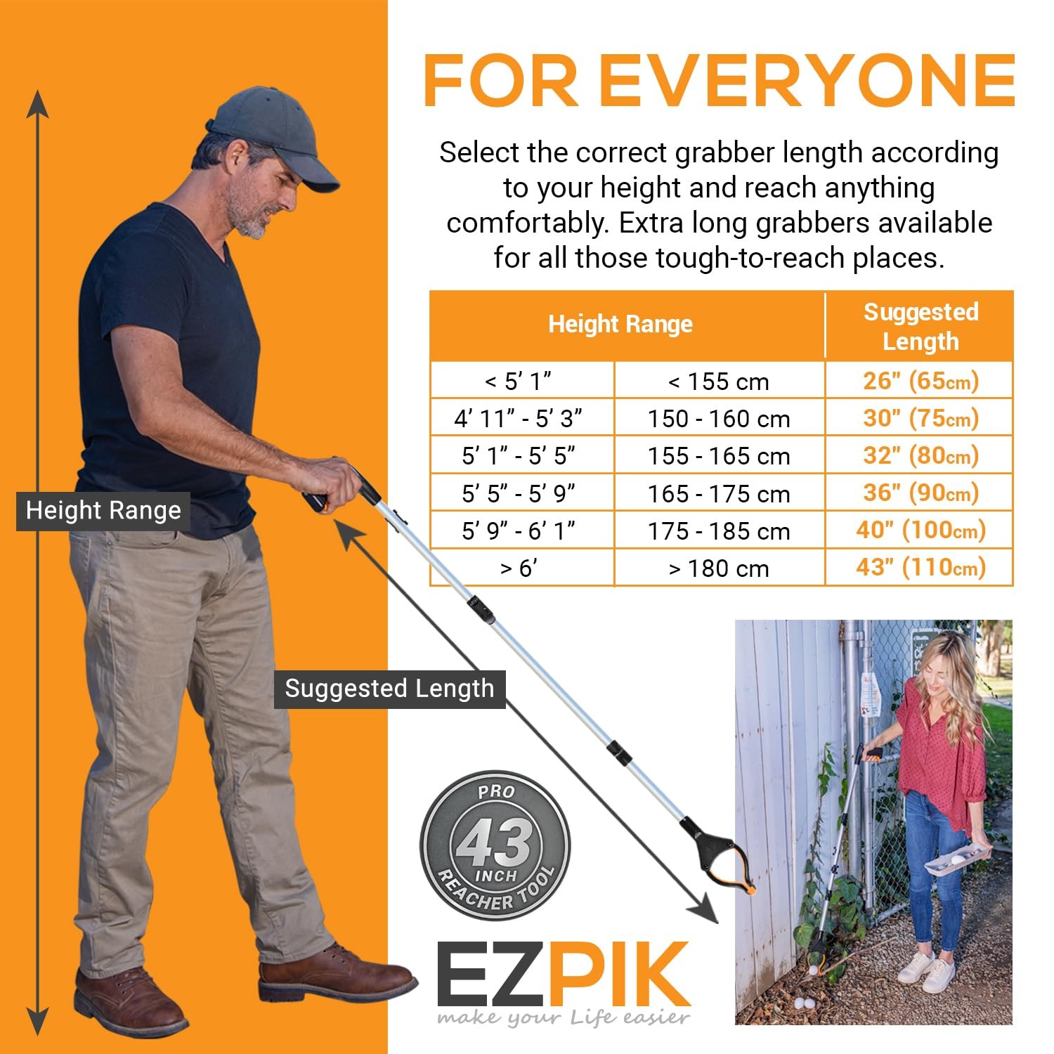 EZPIK Pro 43″ Foldable Grabber Reacher Tool for (Pack of 1), Silver