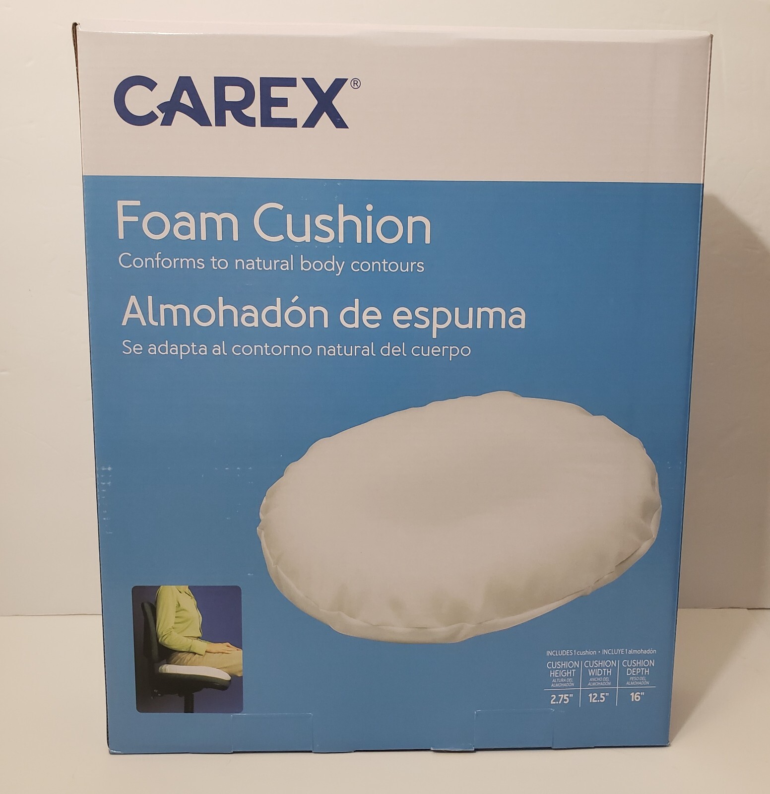 CAREX Foam Seat Cushion 12.5x16x2.75″ Coccyx Tailbone Support Portable, Washable