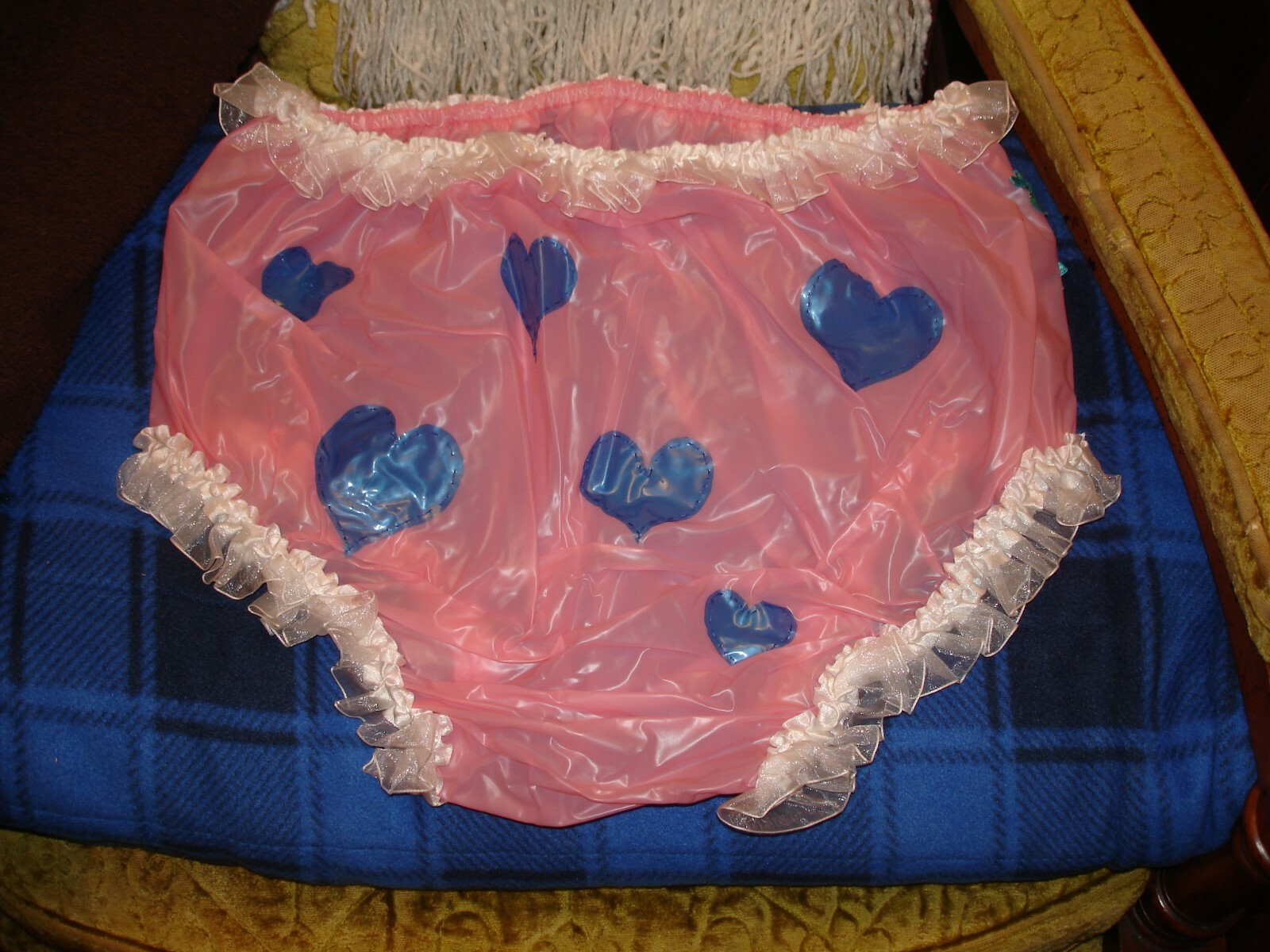 plastic pants adult  x large solid color light pink designed pvc