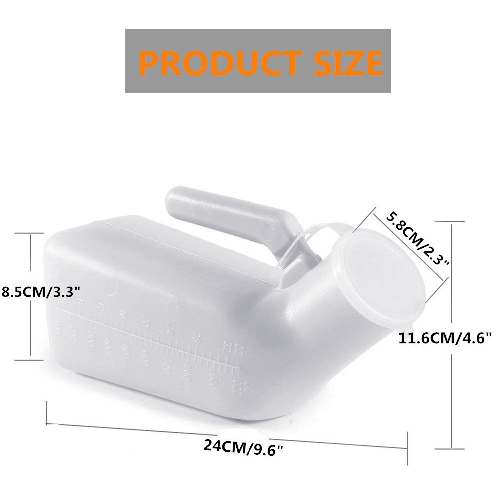 Thick Firm Male Urinal Urine Bottle with Lid 32oz./1000mL (White)pack of 2,