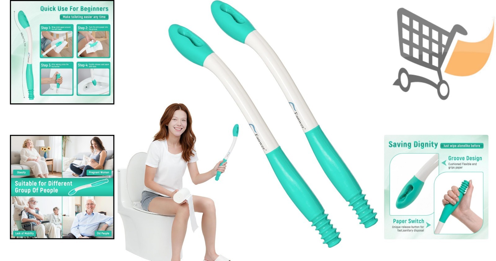 Toilet Aids for Wiping 15.7-Inch Bath Helper Self-Assist for Disabled