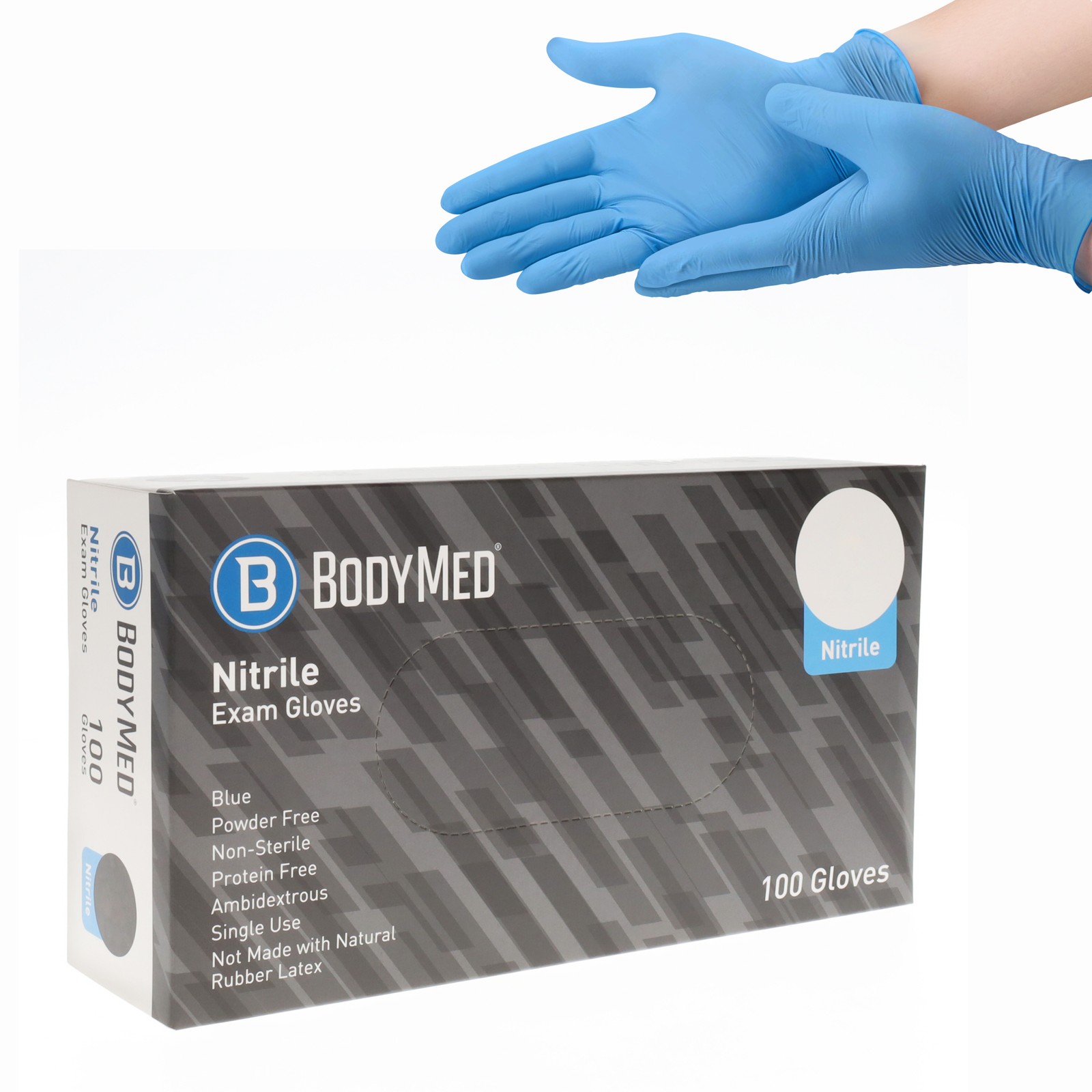 BodyMed Nitrile Gloves for Exam and Home Use, 100 Count – Latex & Powder Free
