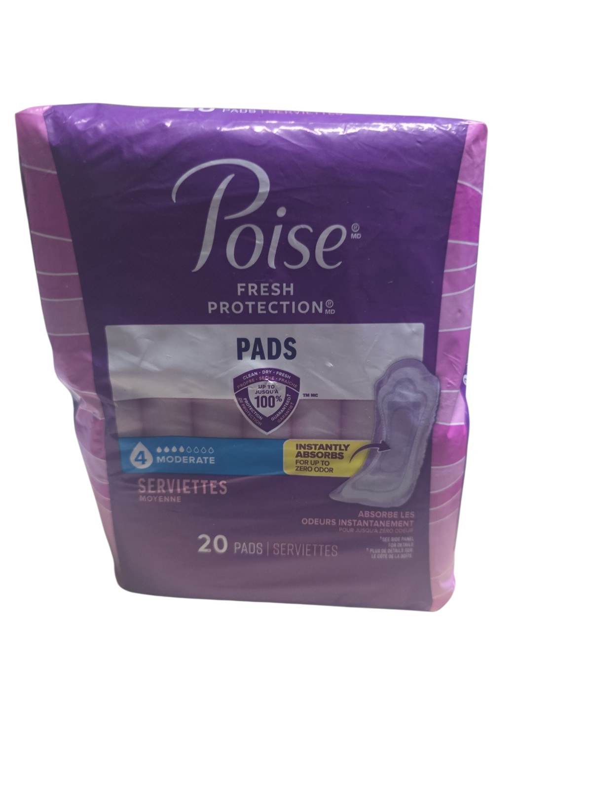 Poise Fresh Protection #4 Moderate Regular Pads, 20 Ct Pack OB Taped