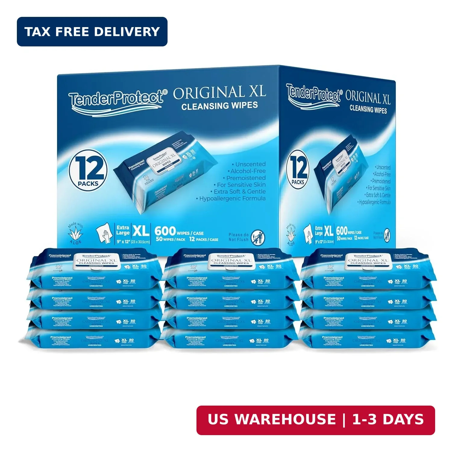 TenderProtect® Original XL Premium Adult Wipes (600 Ct), Extra-Large 9″x12″ Wet