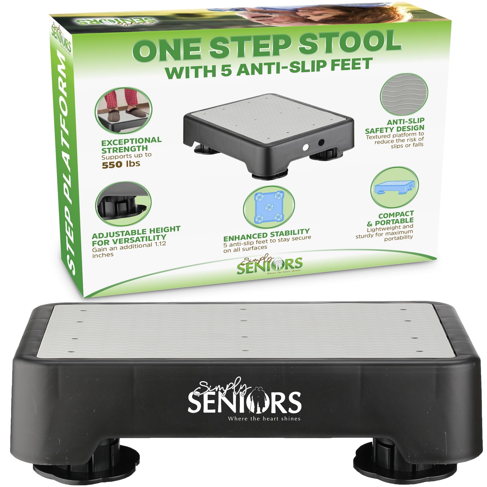 One Step Stool – Small Mobility Aid for Adults & Seniors – Portable Heavy Dut…