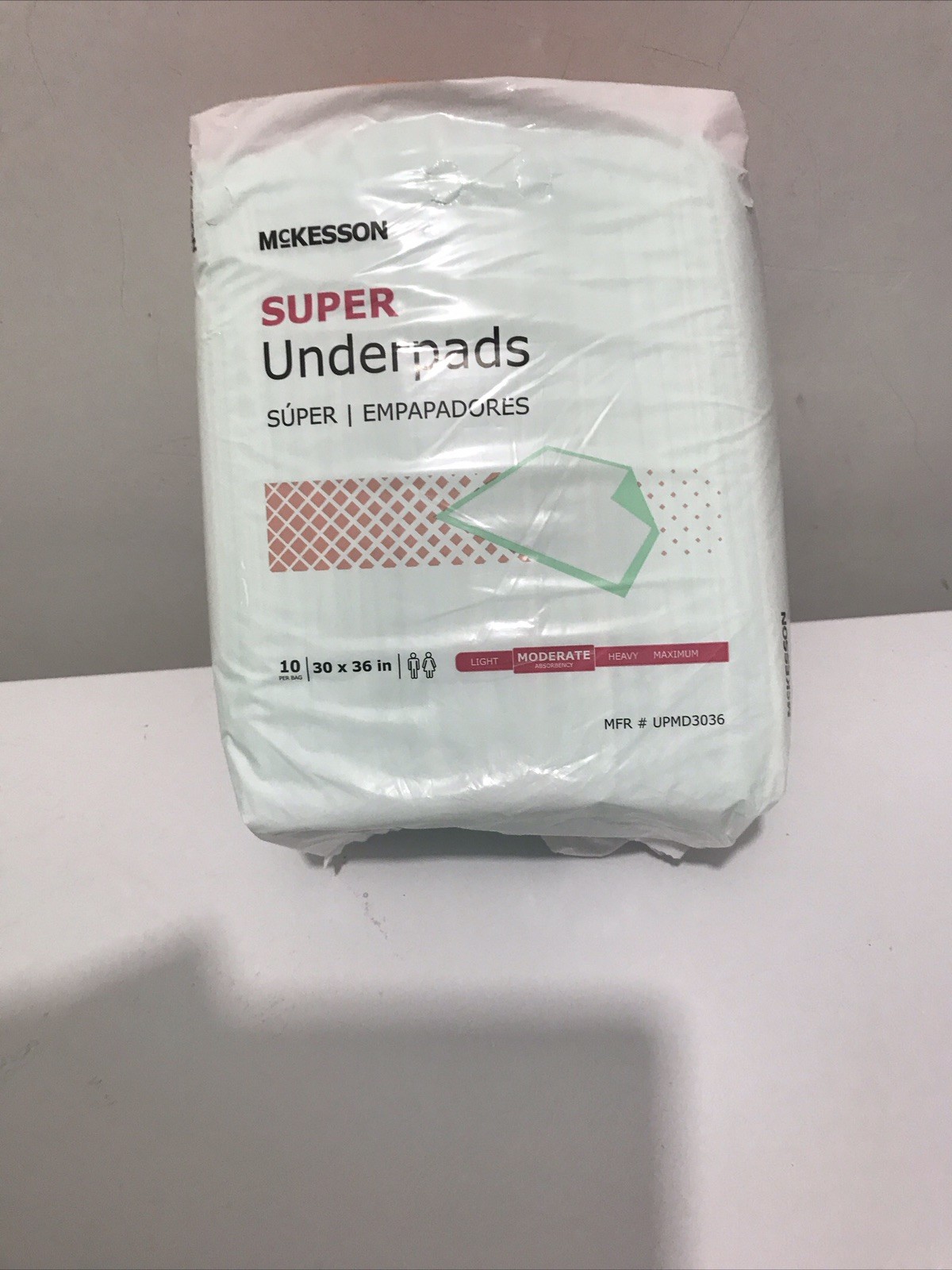 McKesson Super Underpads, Moderate Absorbency, 30 x 36 in, White, 10/Bag