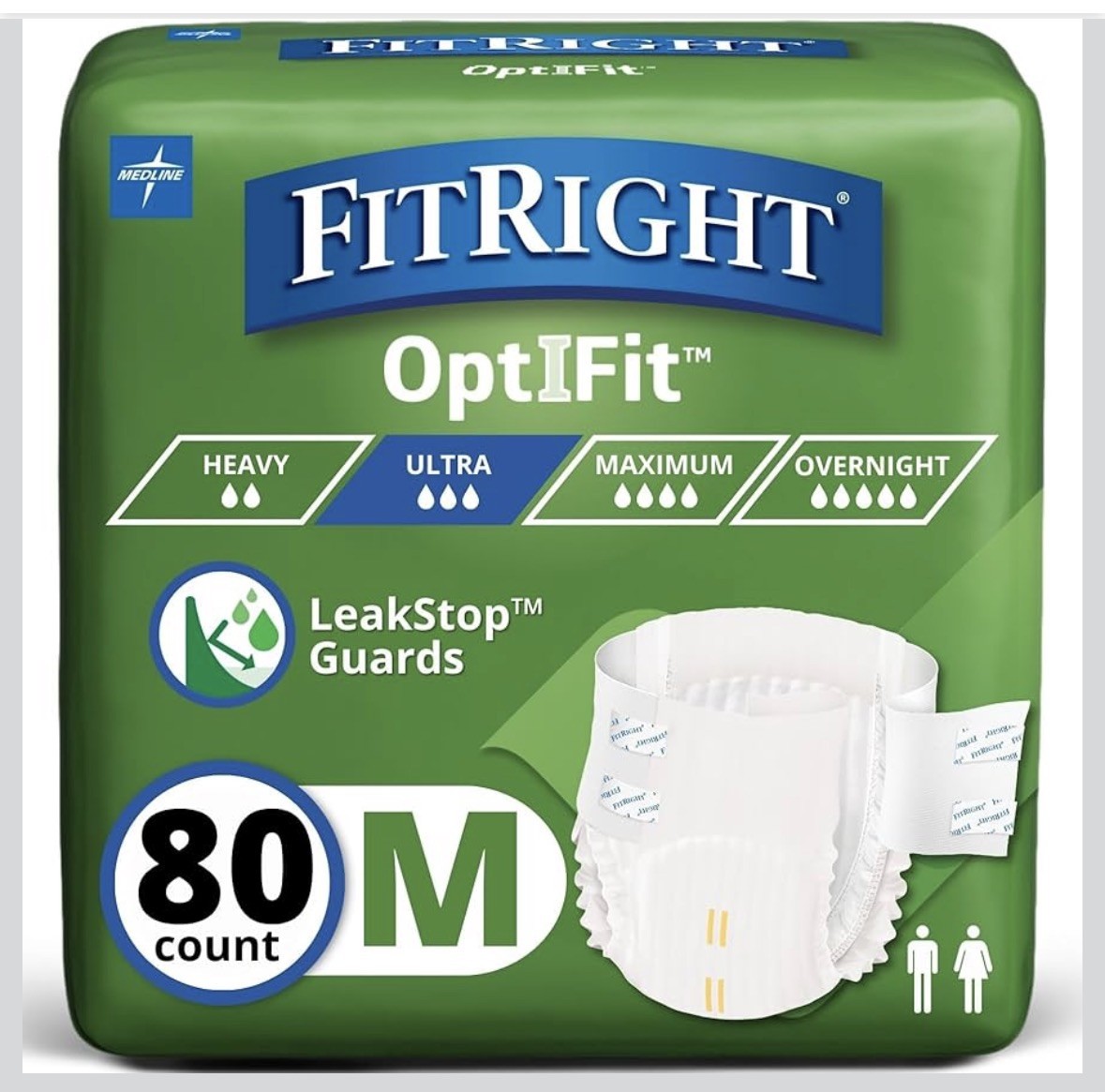 FitRight Adult Diapers, Extra+ Heavy Absorbency, M (Waist Size 32in-44in), 80 ct