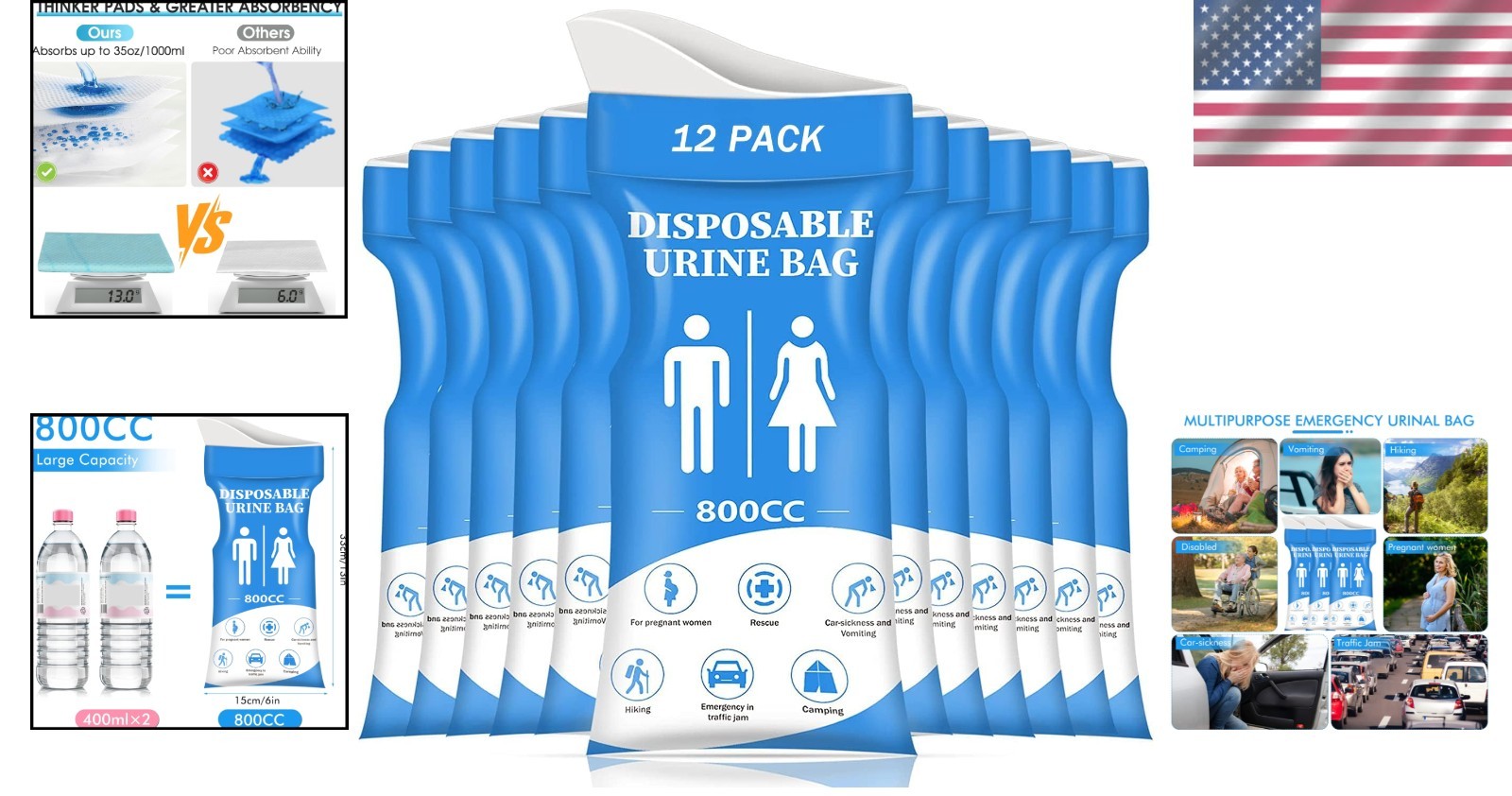 Portable 12/24 Pack Urine Bags for Travel – Eco-Friendly and Hygienic Solution