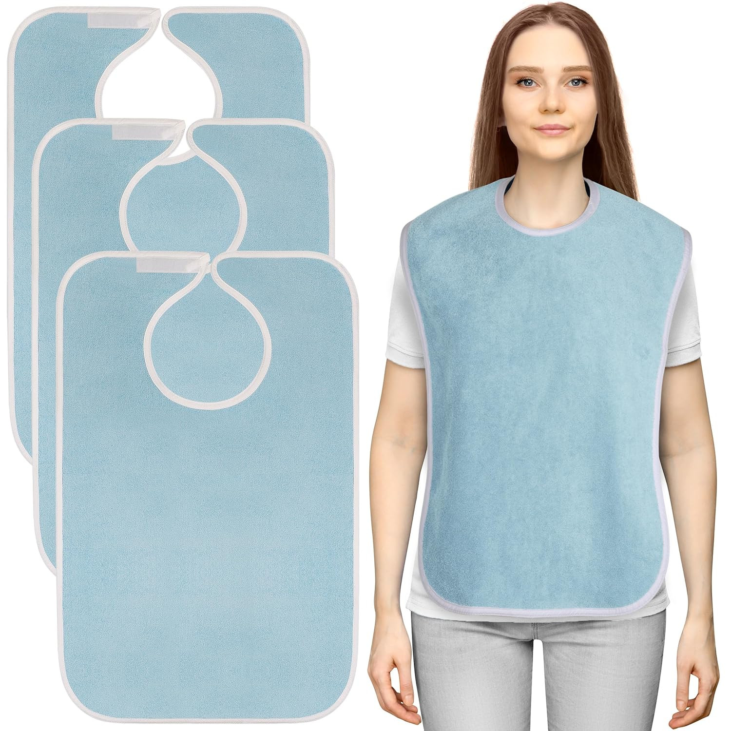 3 Pack Premium Unisex Adult Bibs for Elderly Women Men, Waterproof Bib for Eatin