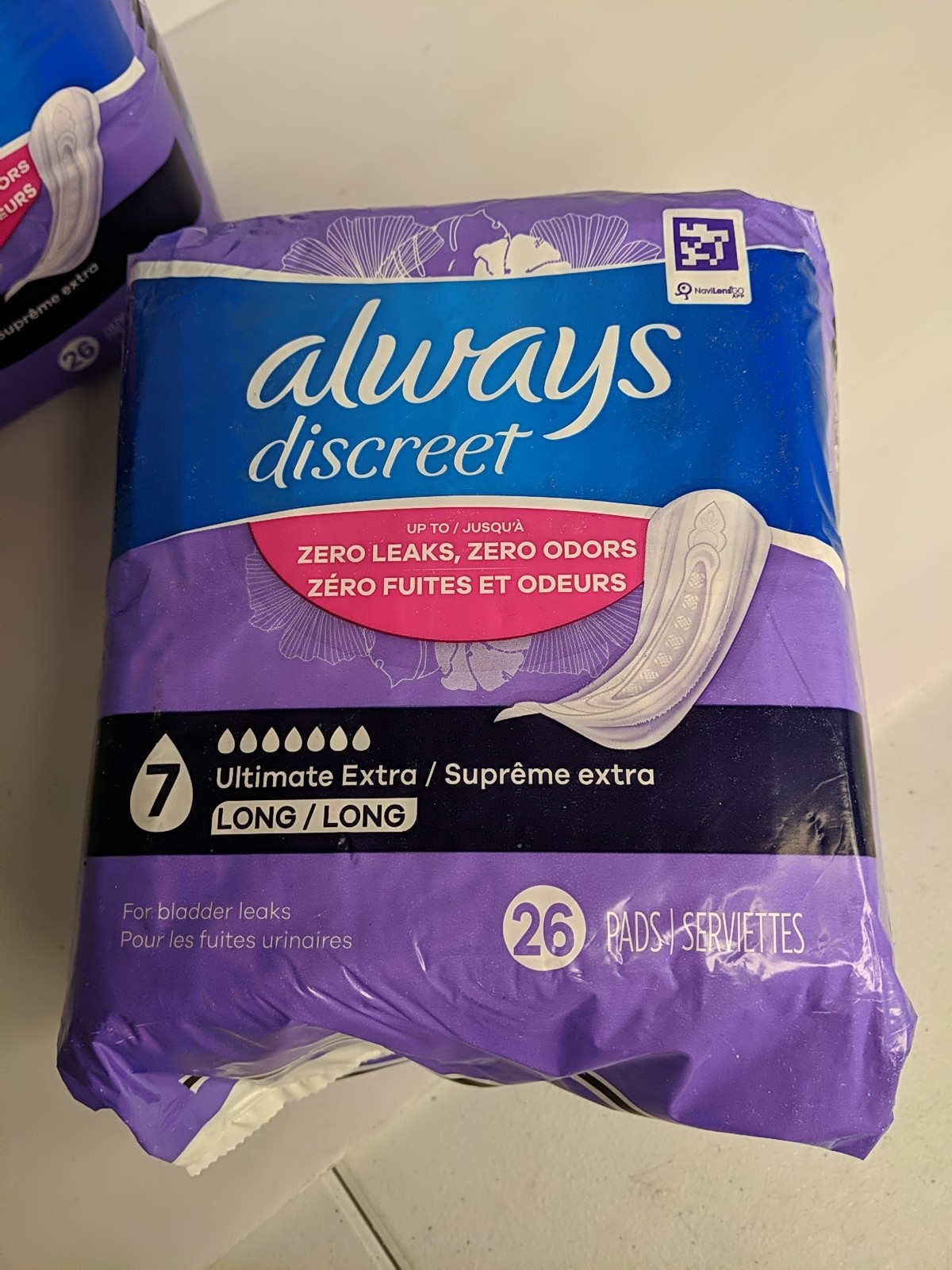 2 Packages Always Discreet Ultimate Extra Long Rated 7 Incontinence Pads 52 Ct