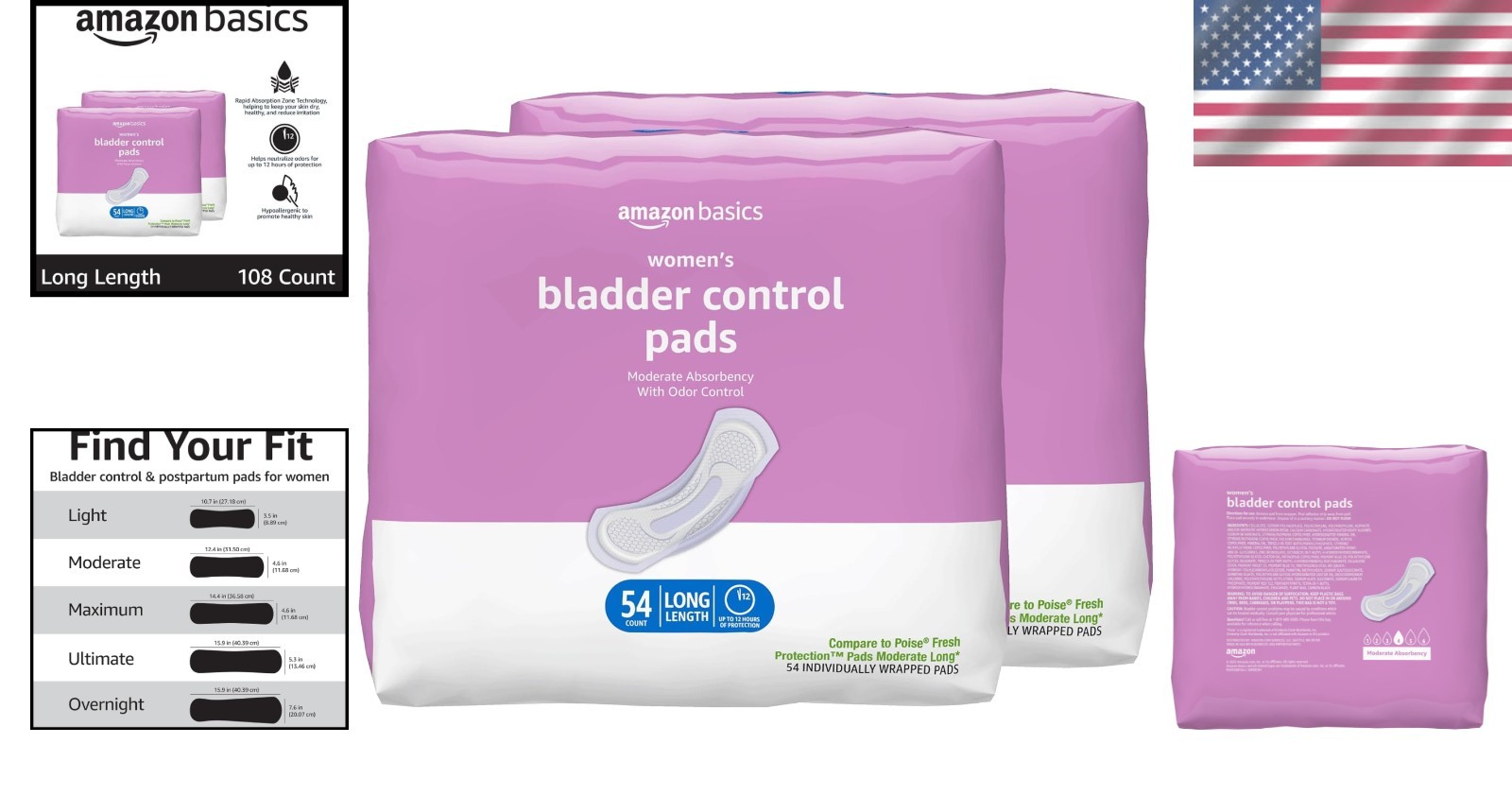 Unscented Cotton Incontinence Pads – Postpartum & Bladder Control, 108 Count