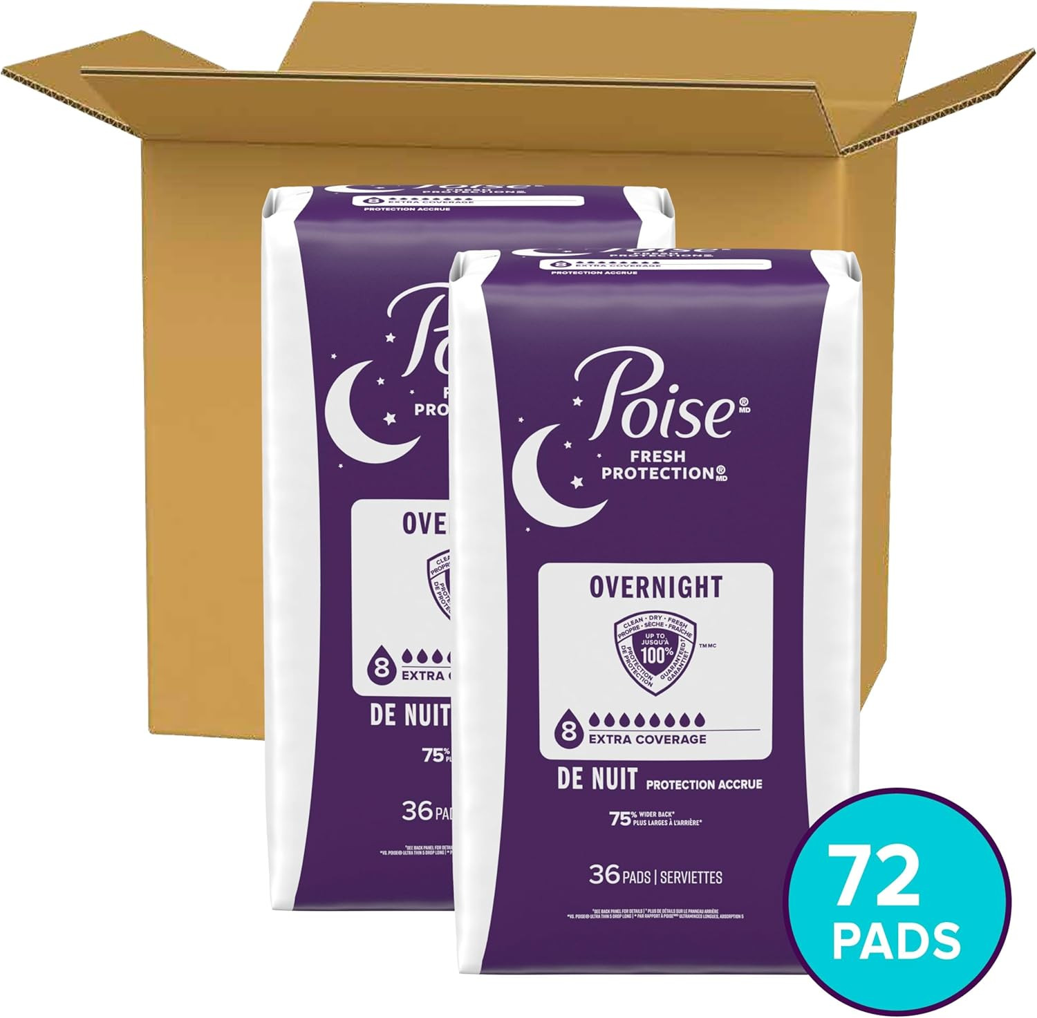 Overnight Incontinence & Postpartum Pads for Bladder Leaks, 8 Drop Extra Coverag