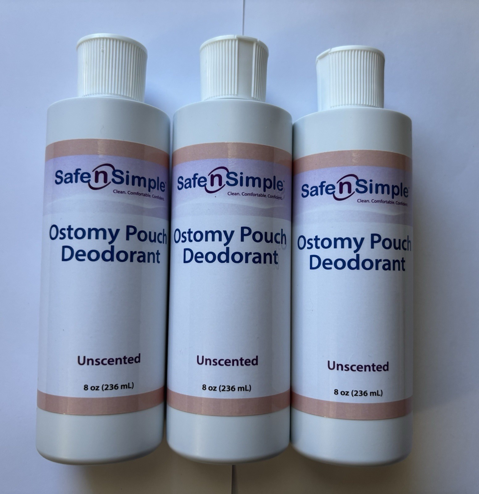 3 Bottles Safe N Simple Ostomy Pouch Deodorant Blue Unscented 8oz Exp 2027
