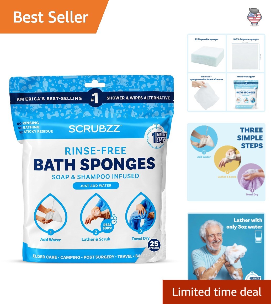 25 Pack Rinse-Free Bathing Wipes – Water-Activated for Convenient Cleansing