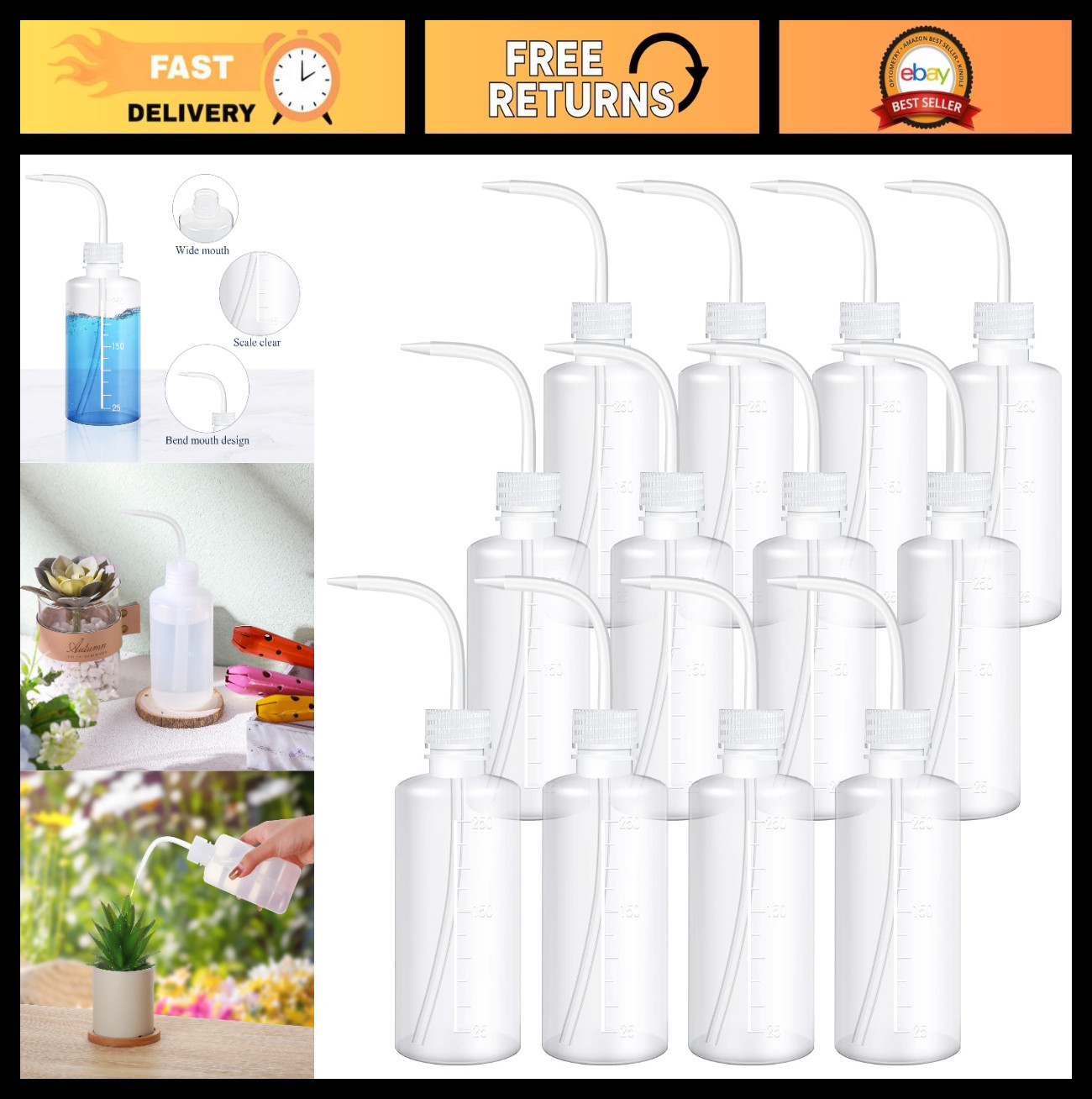 12 Pcs 250ml Plastic Wash Bottles – Multipurpose for Watering, Cleaning, Lab Use