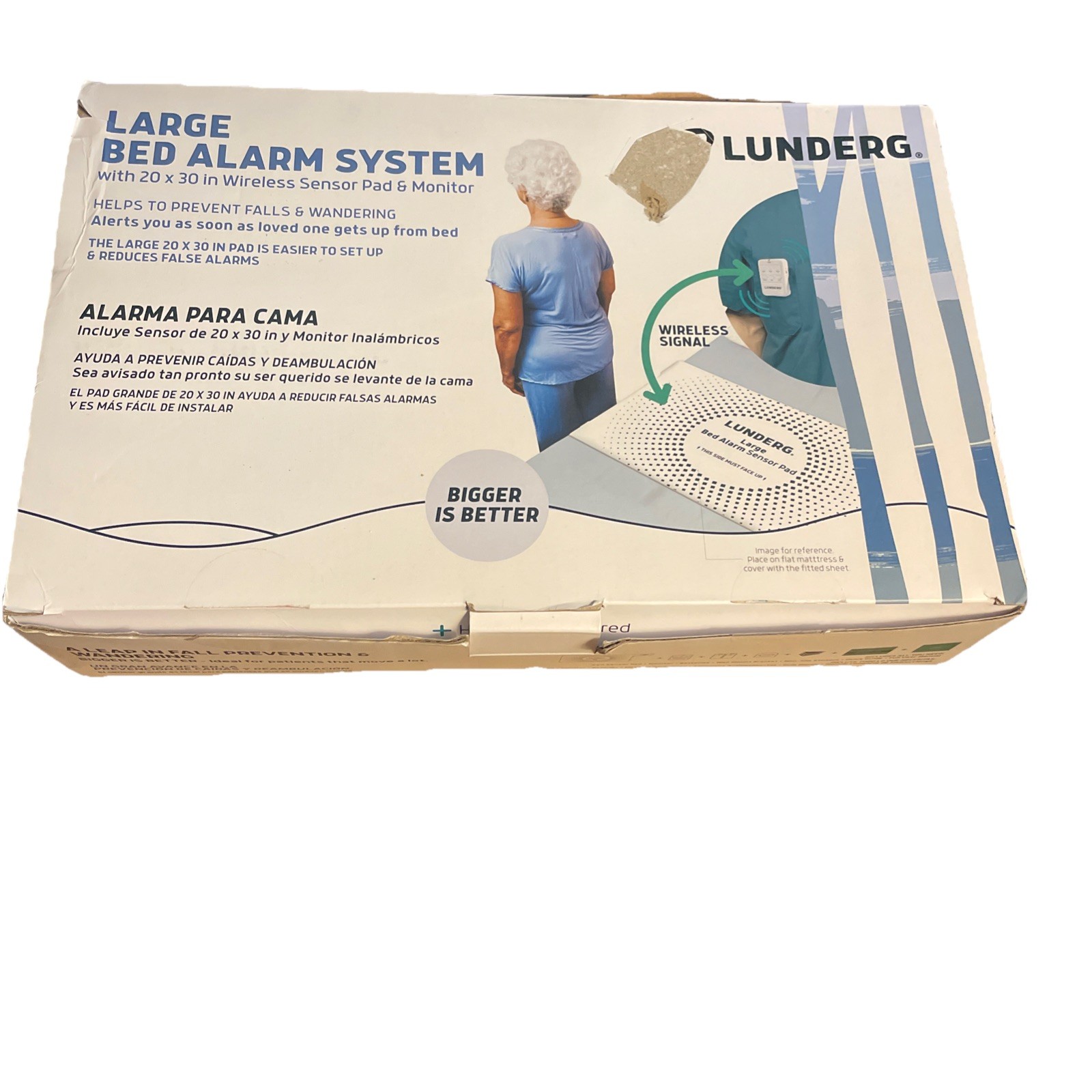 Lunderg LARGE Bed Alarm for Elderly Adults – Wireless Sensor Pad 20” x 30”