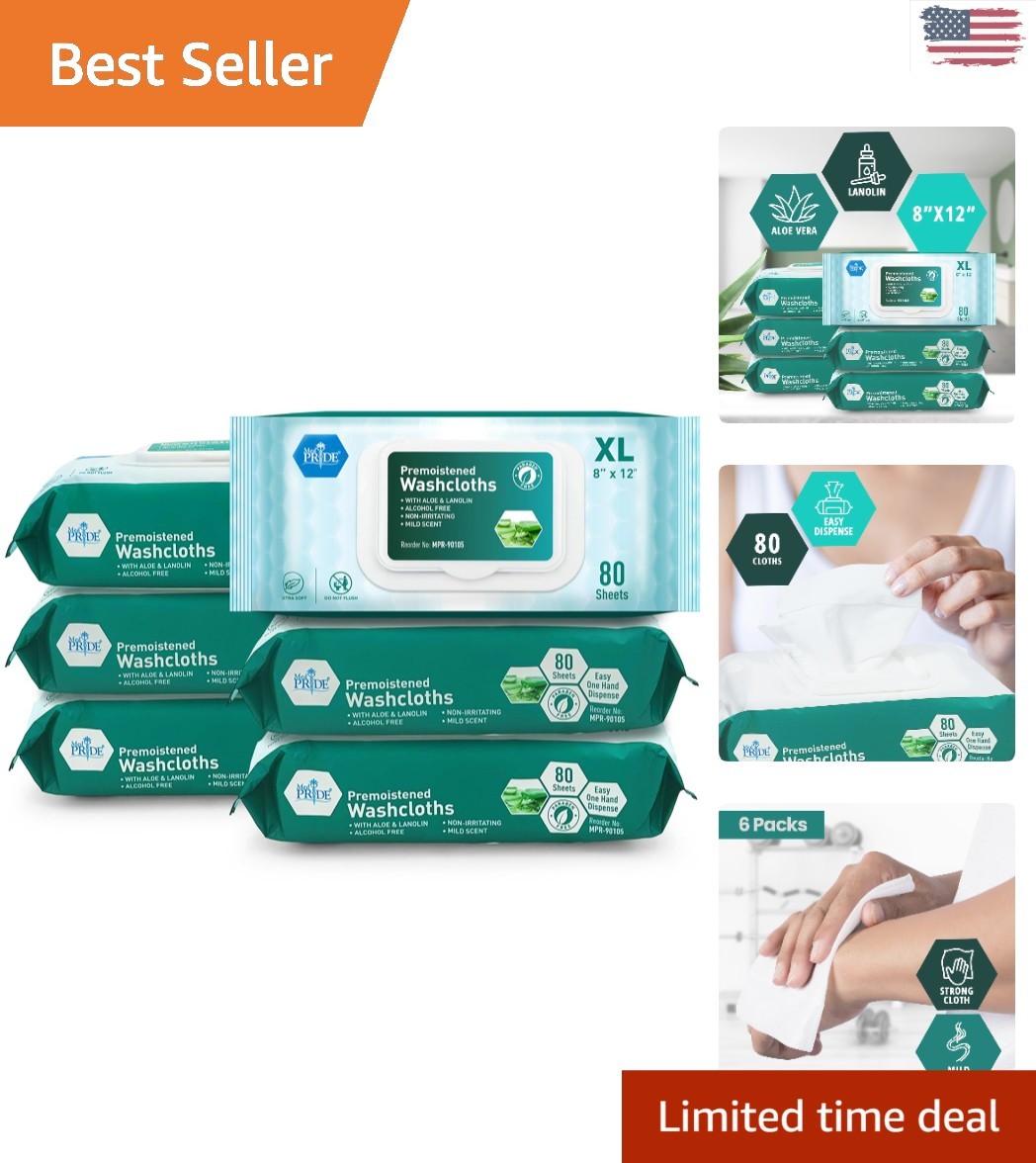 Extra Soft XL Premoistened Adult Washcloths 80ct, Perfect for Sensitive Skin