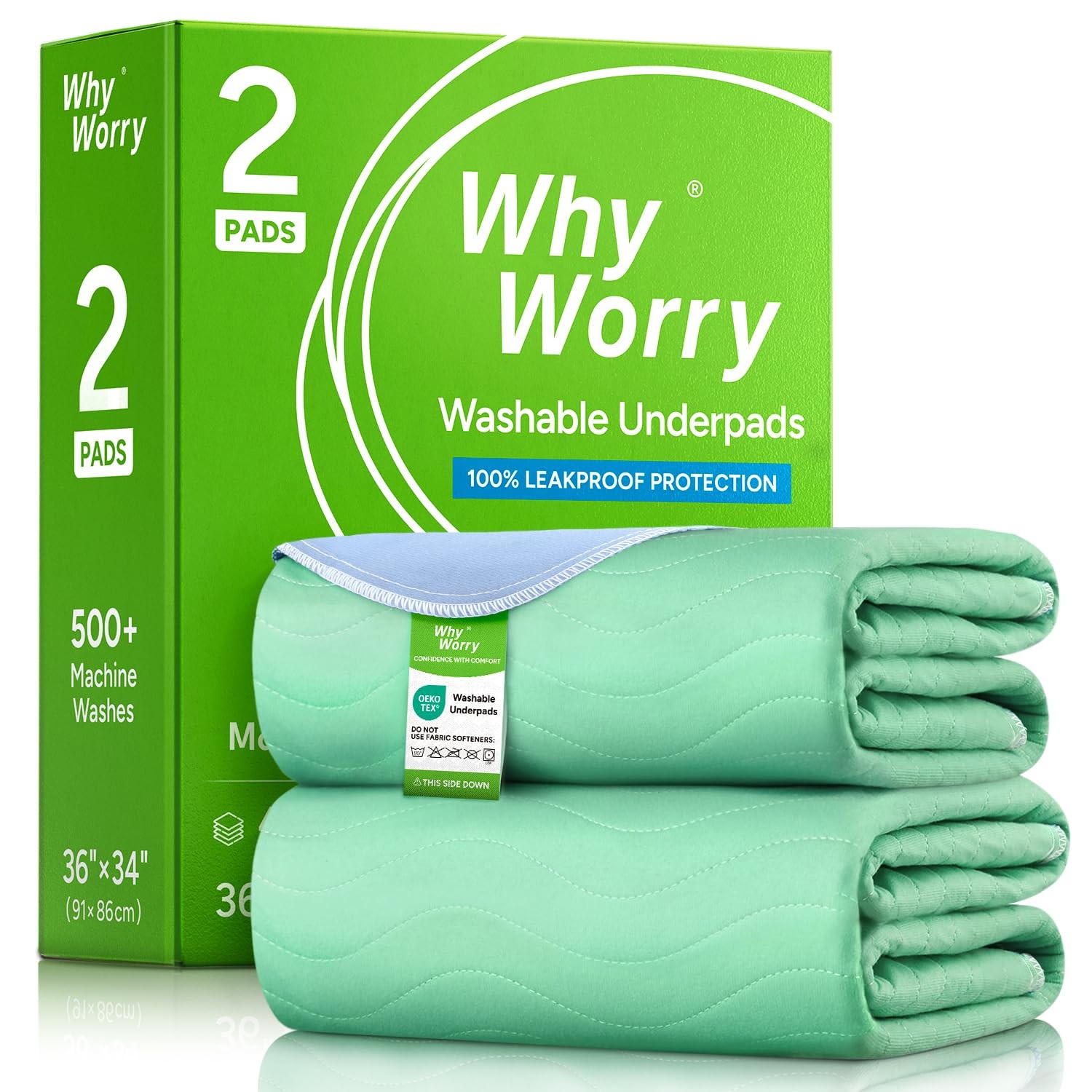 Washable Reusable Bed Pads Heavy Absorbency Underpads 34×36 Pack of 2 Green