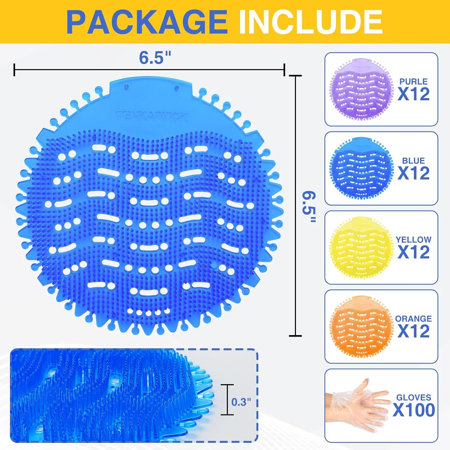 48 PACK Urinal Deodorizer Screen with 100 Gloves-3D Wave Anti-Splash Odor