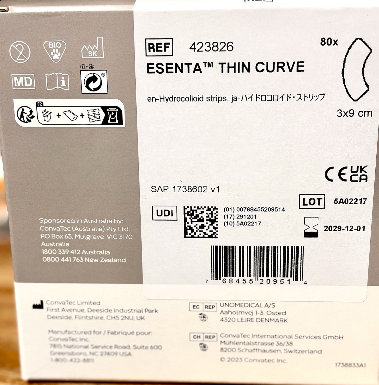 2 Sealed Boxes 160 Count Convatec 423826 Esenta Thin Curve Strips 3x9cm Exp 2030