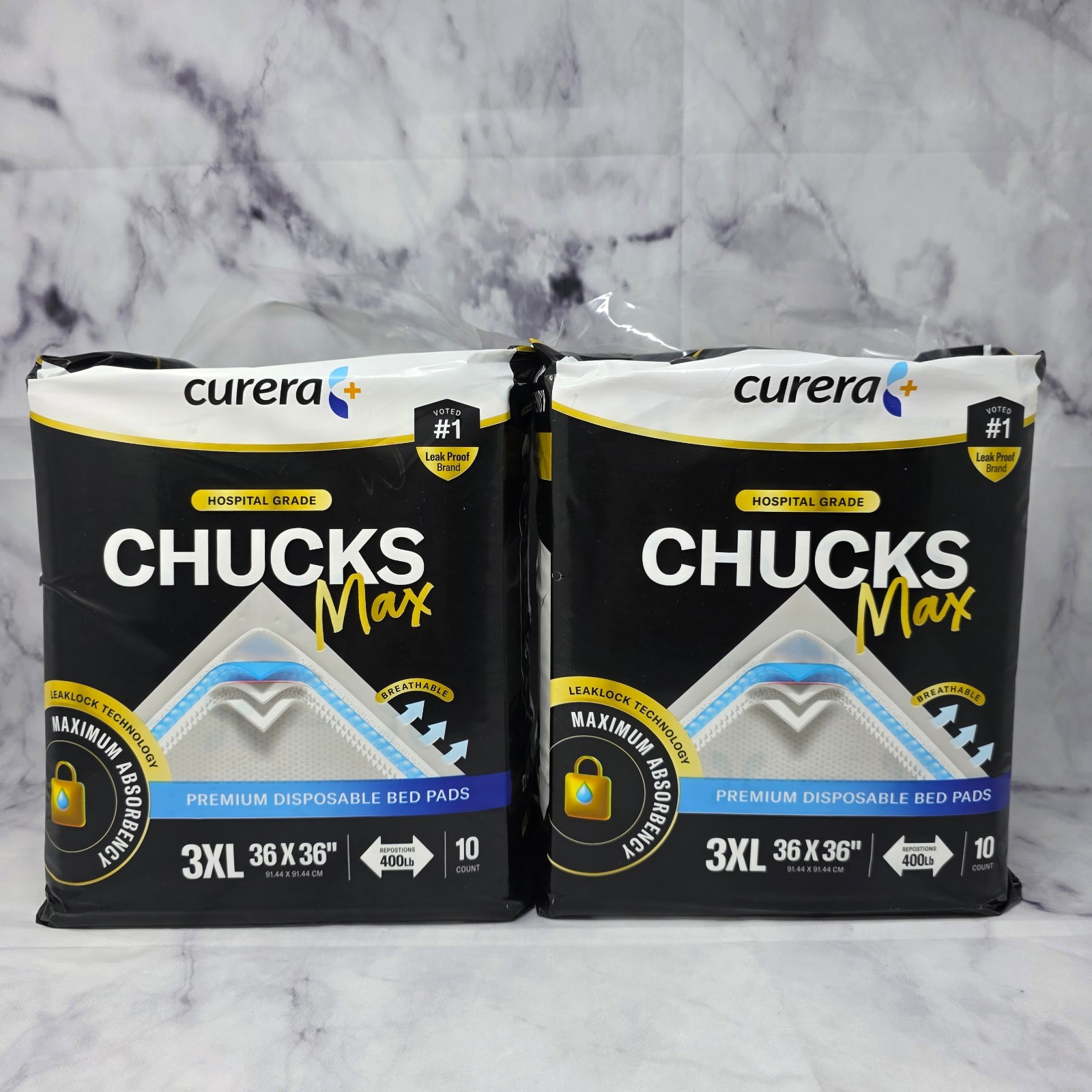 Two 10-Packs of Curera Chucks Max Maximum Absorbency Bed Pads 3XL 36×36 Leaklock