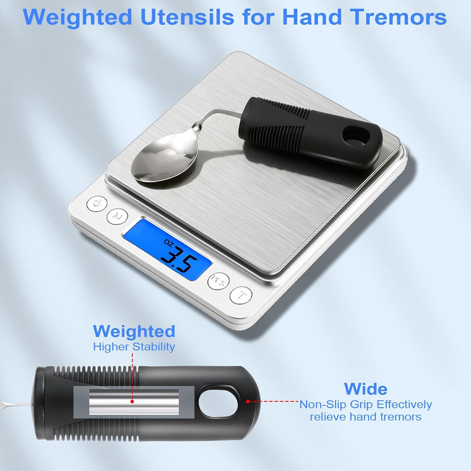 Adaptive Utensils Set, Stainless Steel, 4-Piece, Bendable, Weighted, Ergonomic