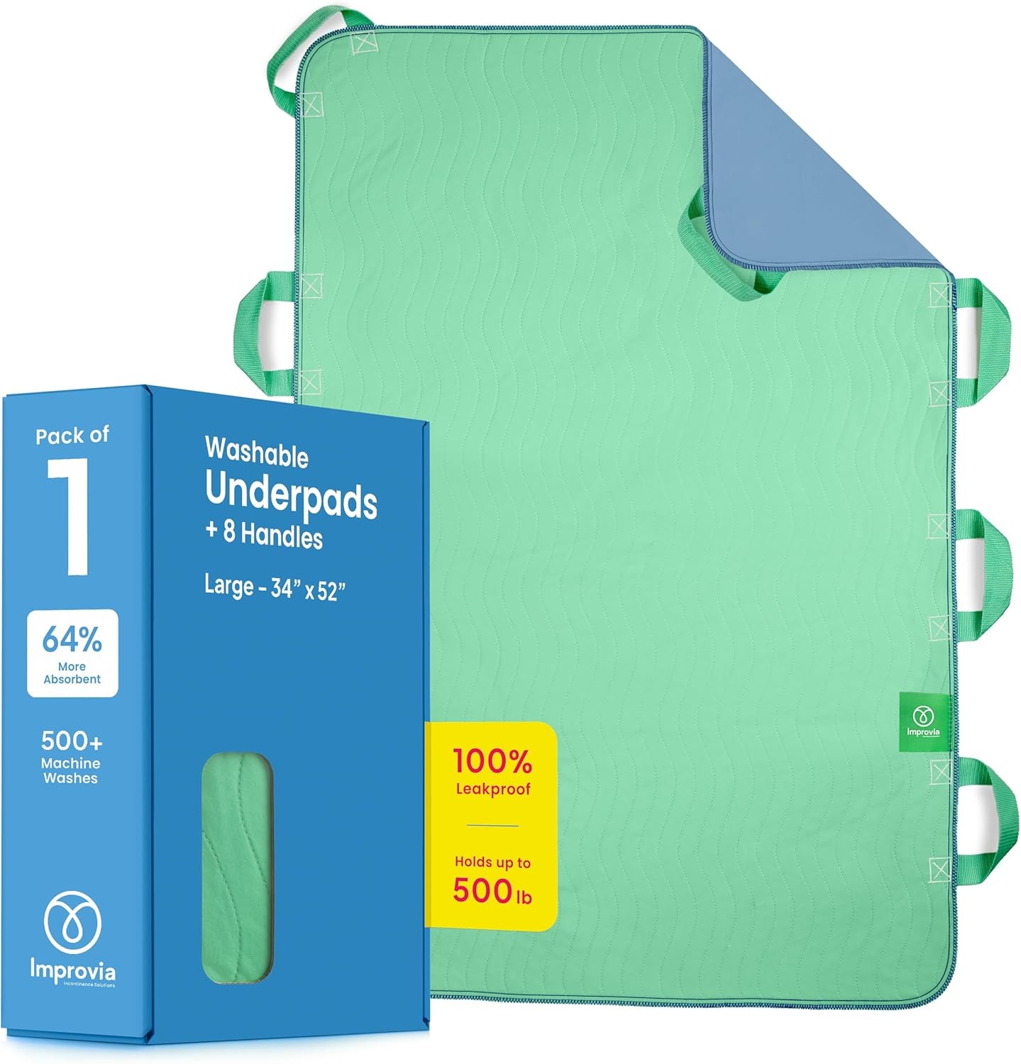 Improvia Positioning Bed Pad, with 8 Reinforced Handles, Quick-Drying, Washable