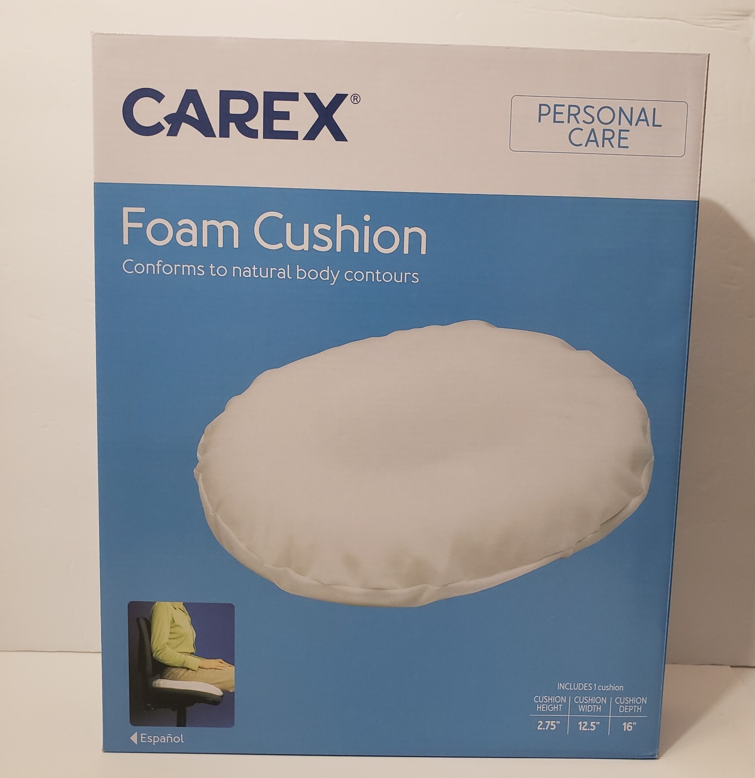 CAREX Foam Seat Cushion 12.5x16x2.75″ Coccyx Tailbone Support Portable, Washable