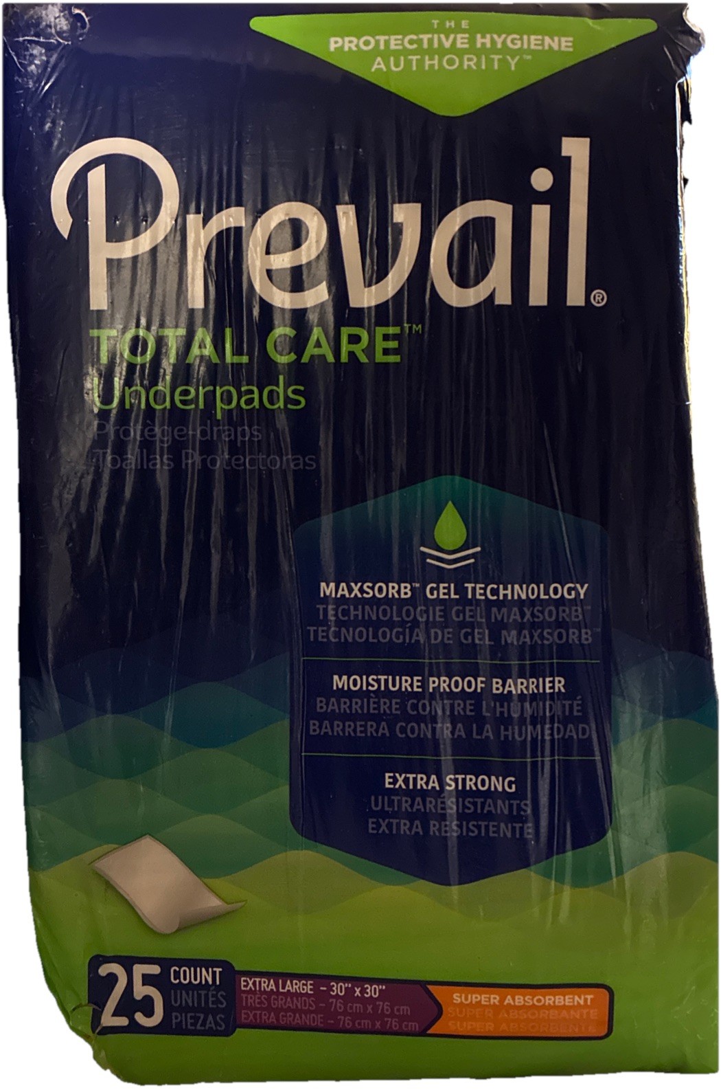 Prevail Total Care Underpads 25ct 30”x30” XL Heavy Absorbency UP-100/1 – 25 Ct