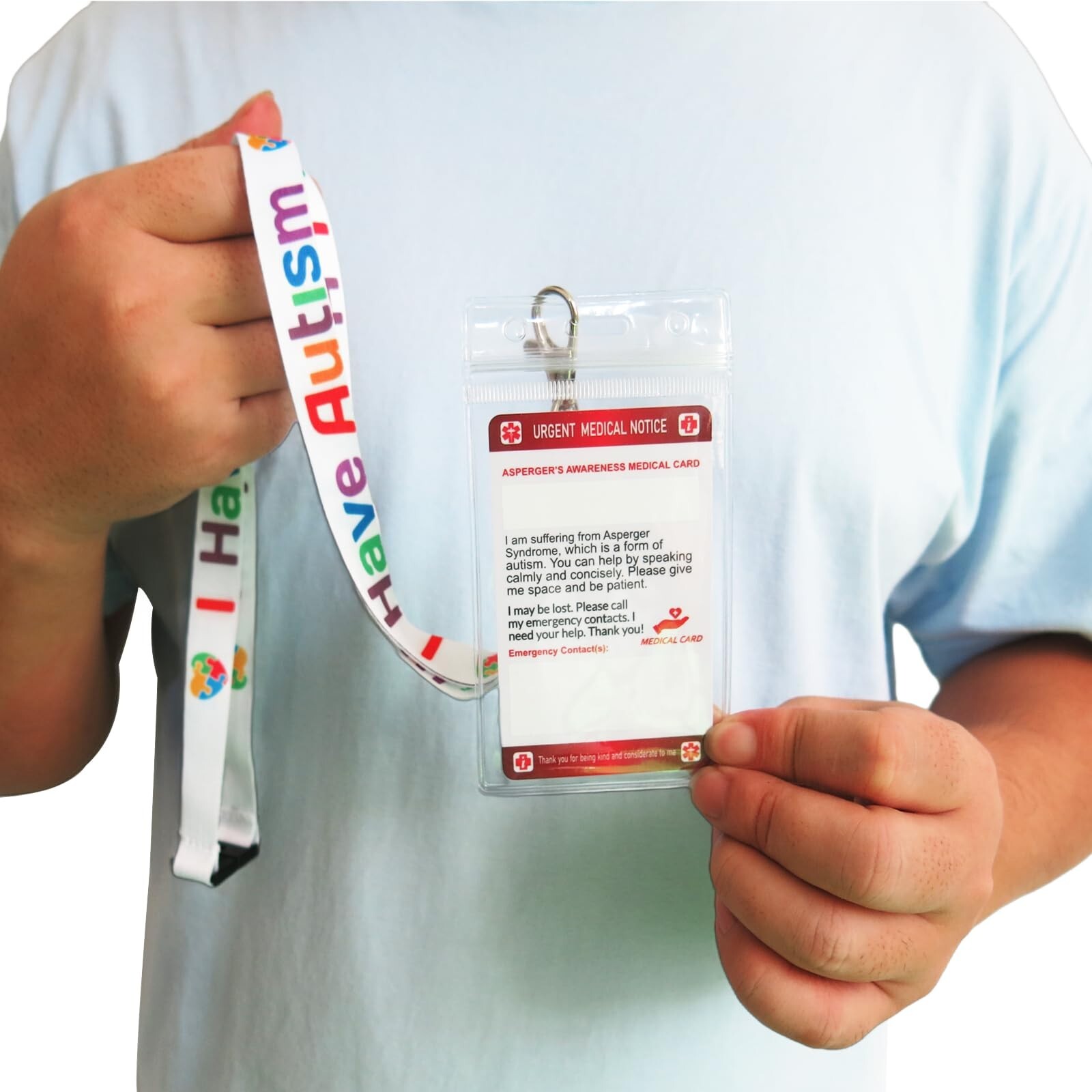 Dementia Medical Alert Card with Writable Panel & Patterned Lanyard 2PCS