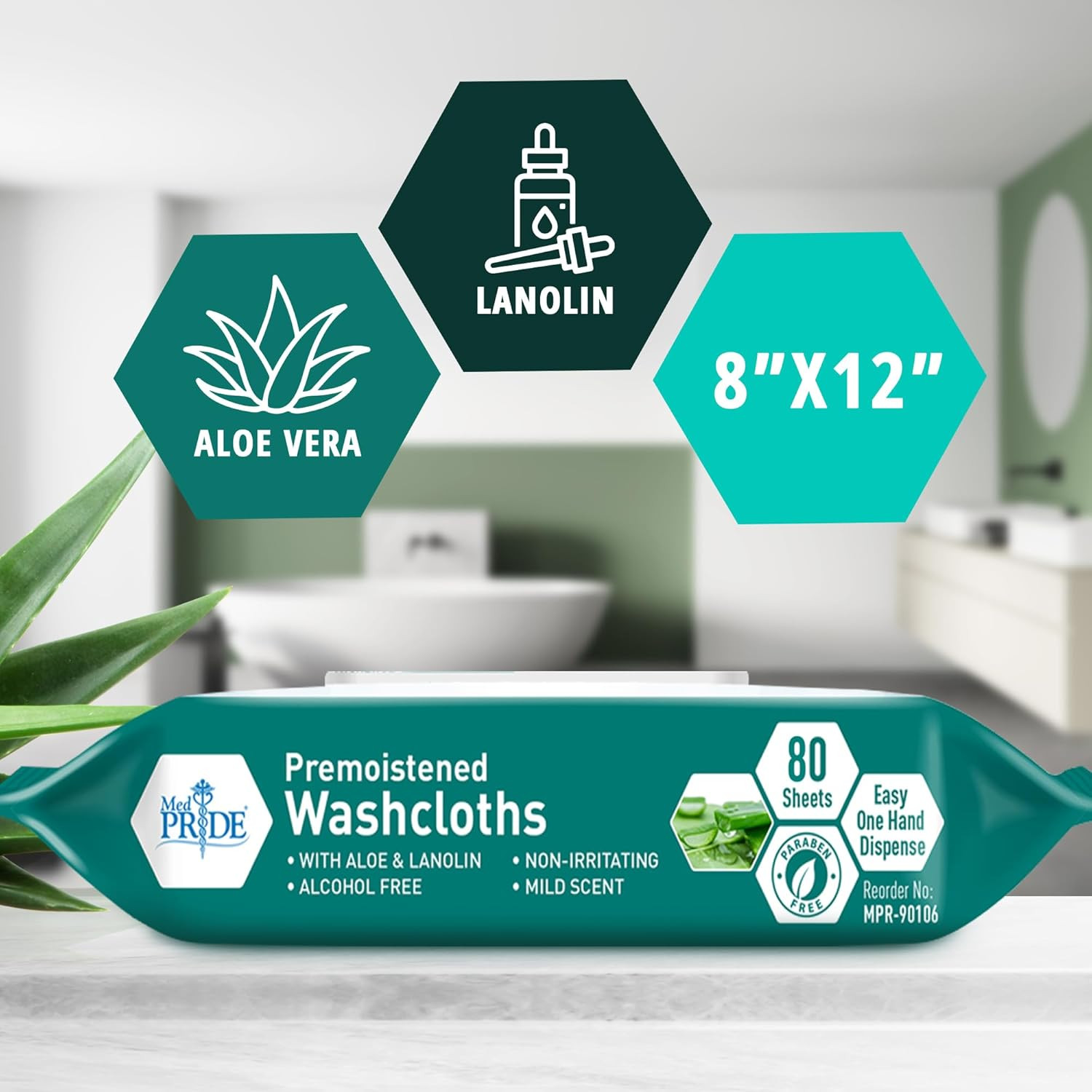 XL Premoistened Adult Washcloths 8X12 In,Sensitive Skin,80 Count