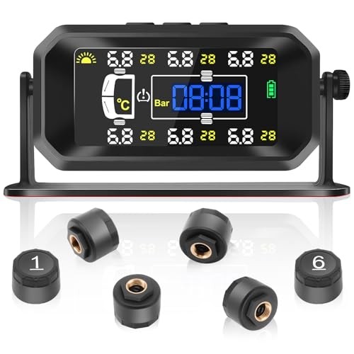 RV TPMS, Solar USB Tire Monitor for RV Trailer Truck, 144PSI with 6 Sensors |